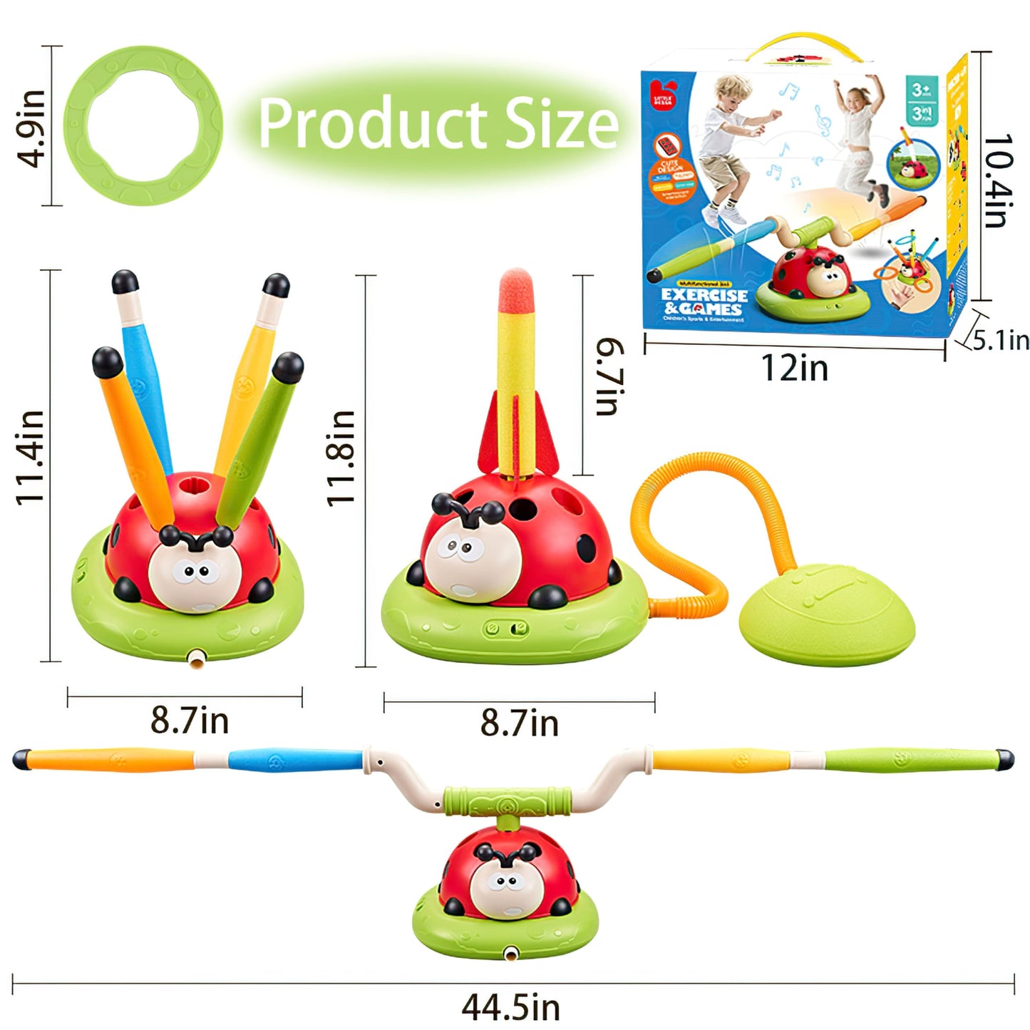 Powza 3 in 1 Musical Jump, Toss Ring Game and Stomping Launch Rocket Launcher for Kids Outdoor Toys with Remote Control, Indoor Outside Toy for Kids Ages 4-8 Toys for Ages 5-7 8-13 Birthday Gifts