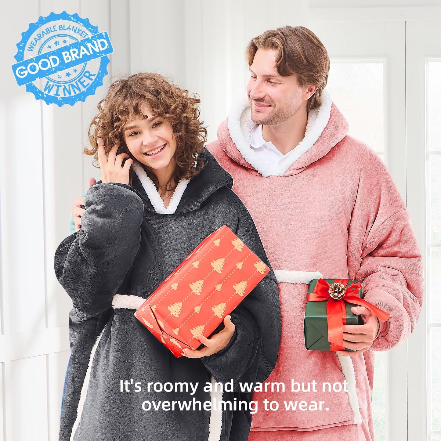 JOYWOO Wearable Blanket Hoodie, Birthday Gifts for Women Men Mom, Oversized Hooded Blanket for Adult, Cozy Fuzzy Sherpa Sweatshirt Blanket with Giant Pocket and Winter Gifts, Grey