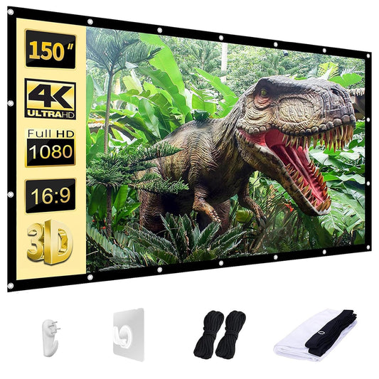 AAJK Outdoor Projector Screen 150 inch, Washable Projector Screen 16:9 Foldable Anti-Crease Portable Projector Movies Screen for Home Theater Outdoor Indoor Support Double Sided Projection