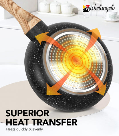 MICHELANGELO Non Stick Frying Pans - 12 Inch Nonstick Frying Pan with Glass Lid, Large Stone Fry Pan with Ergonomic Handle, Induction Compatible, Black