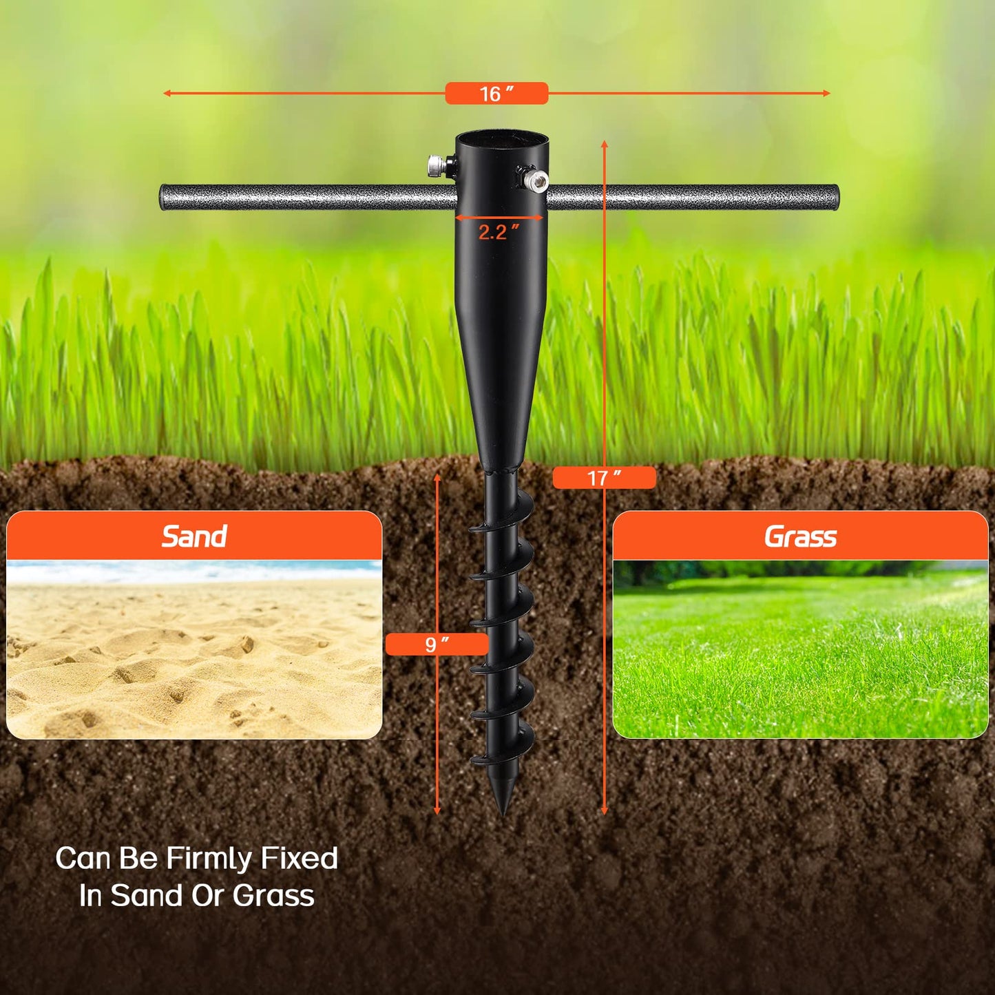 FactionGarden Umbrella Stands for Outside, Heavy Duty Beach Umbrella Sand Anchor Metal Outdoor Umbrella Base In Ground Umbrella Holder Stand No Dig Screw In Ground Anchor