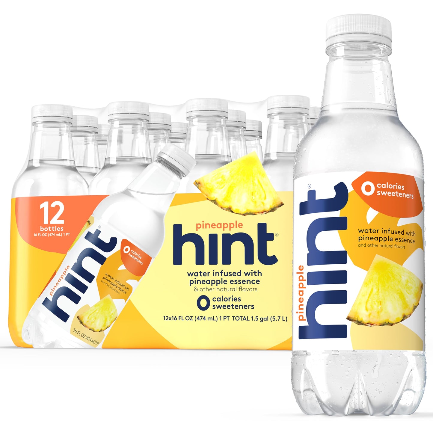 Hint Water Pineapple, Pure Water Infused with Pineapple, Zero Sugar, Zero Calories, Zero Sweeteners, Zero Preservatives, Zero Artificial Flavors, 16 Fl Oz (Pack of 12)