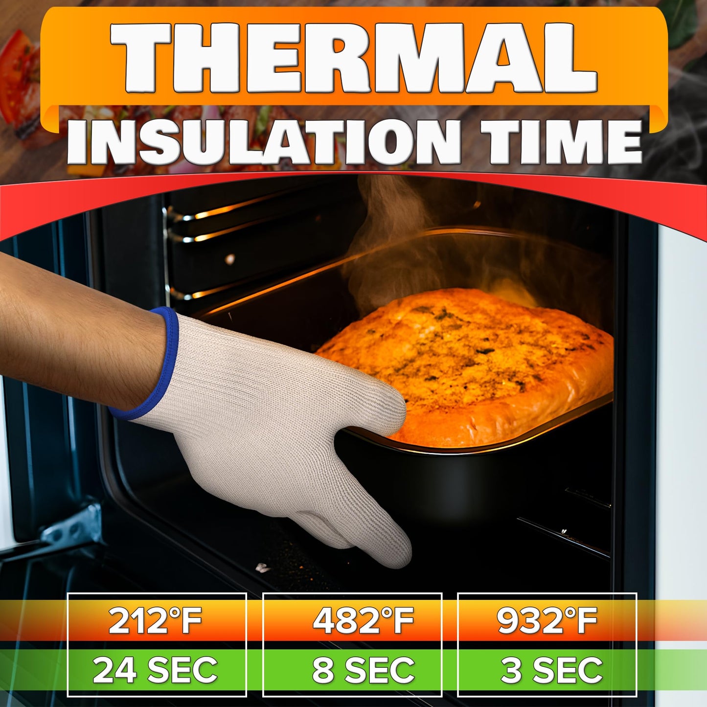 Heat-Resistant Cooking Gloves for Indoor and Outdoor Use - Gloves for Cooking, Baking, Pot-Holding, Smoker Grill Handling, and So On – Kitchen Gloves with 896 Degree Resistance, White, 10215