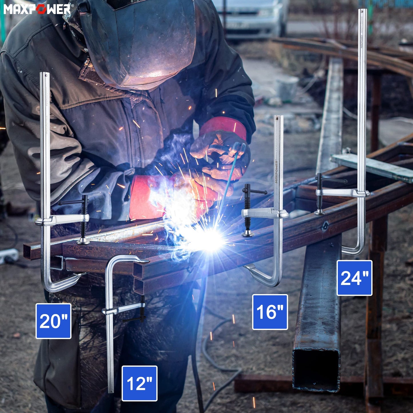 MAXPOWER F Clamp 16 inch, Heavy Duty Welding Clamps Set, Max Open 16-inch, Throat depth 4-3/4 inch, Pack of 2