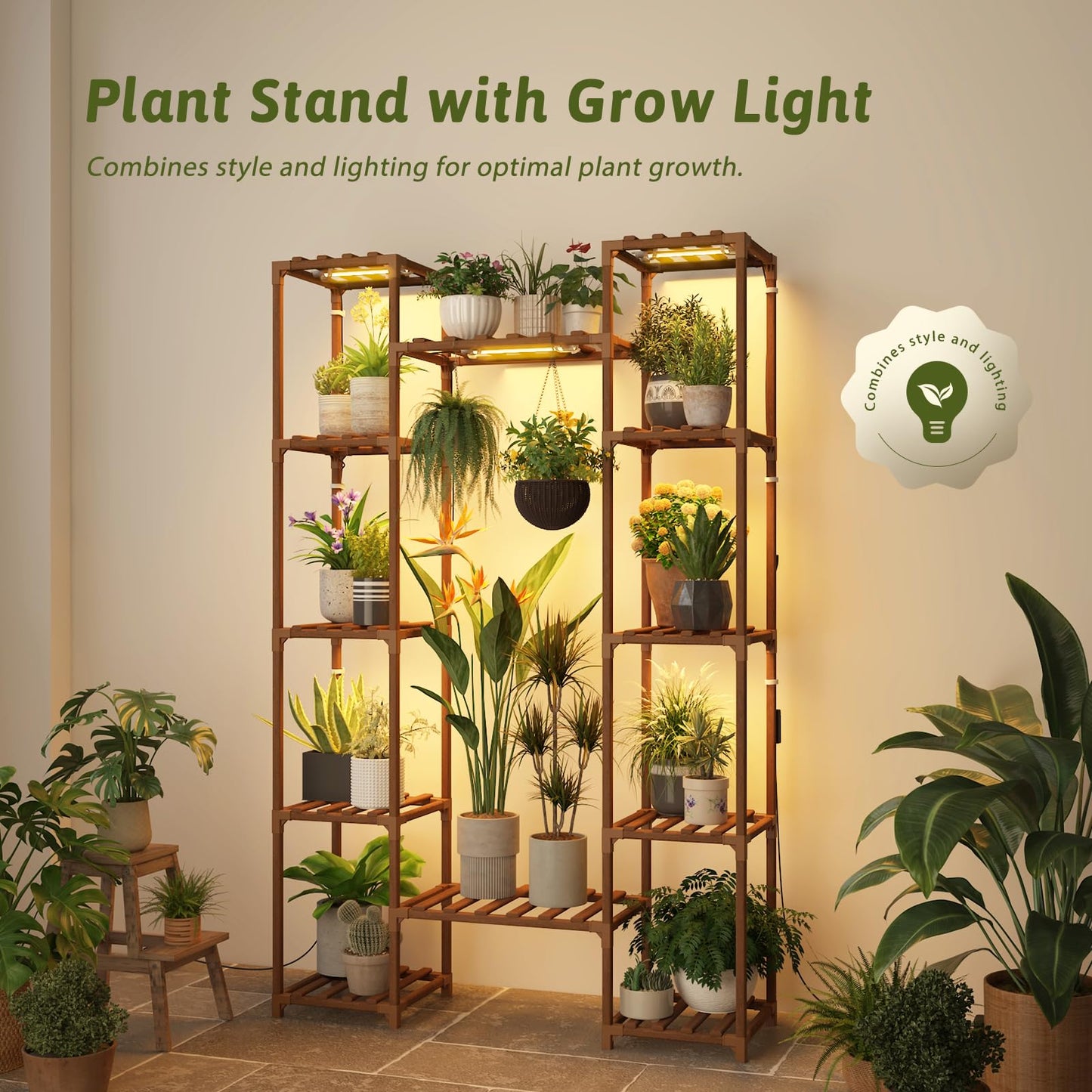 GENTINGBRO Plant Stand Indoor with Grow Lights for Indoor Plants 62.2'' Tall Plant Shelf 12 Tiers Sturdy Plant Rack for Plants Dispaly for Living Room Garden Patio Decor