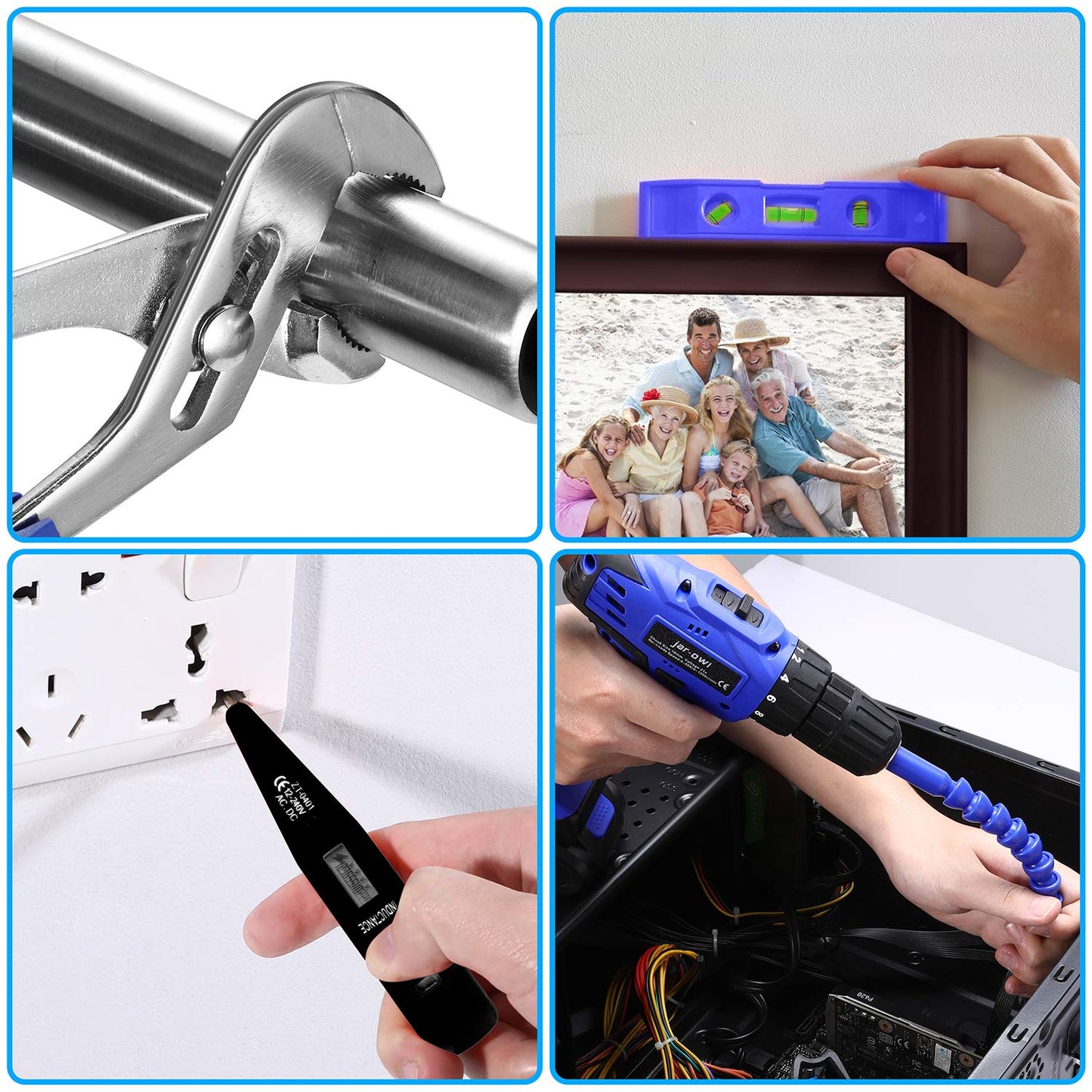 112 Piece Power Tool Combo Kits with 21V Cordless Drill, Professional Household Home Tool Kit Set with DIY Hand Tool Kits for Garden Office House Repair Maintain-Blue