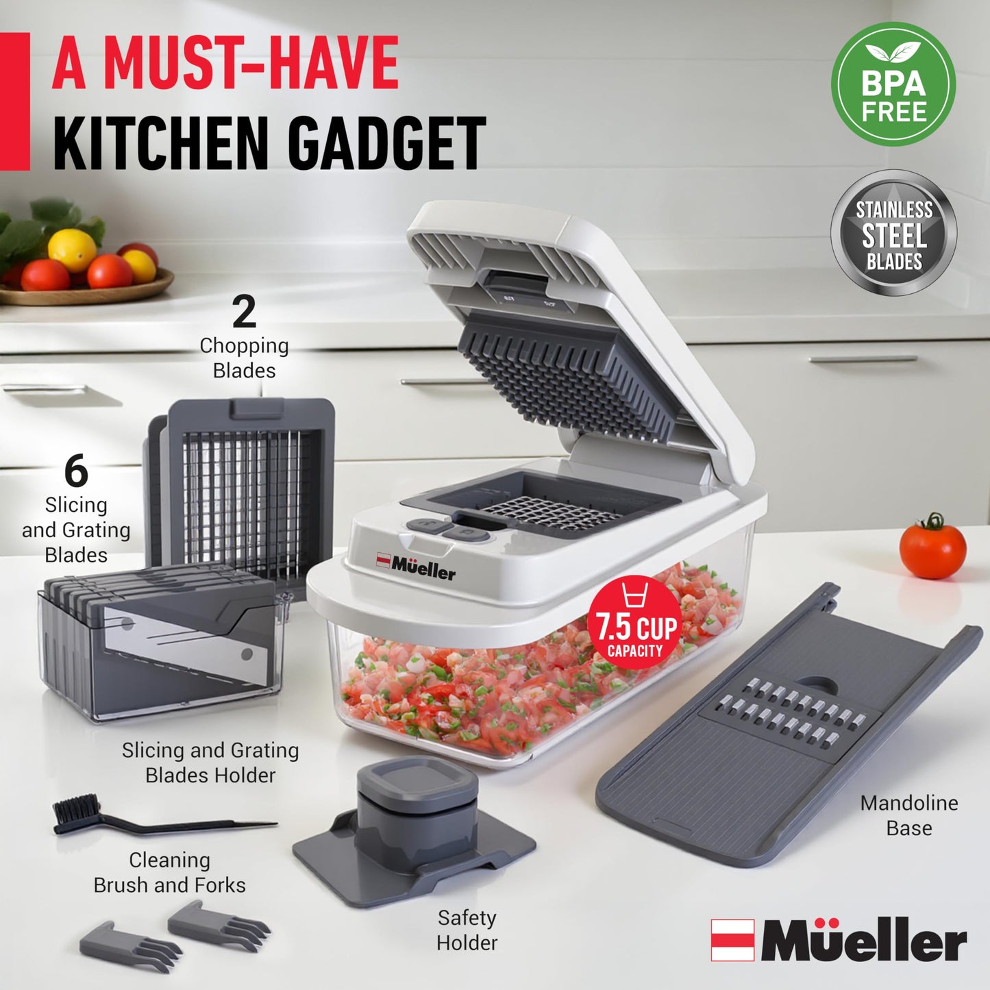 Mueller Pro-Series 10-in-1, 8 Blade Vegetable Chopper, Mandoline Slicer, Food Chopper with Container, Fruit Slicer, Kitchen Gadgets & Accessories, Home Essentials