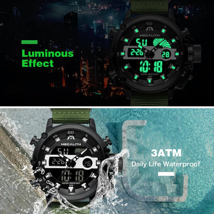 MEGALITH Mens Watches with Nylon Waterproof Digital Military Sport Tactical Multifunction Heavy Duty Led Black Watch for Men, Alarm Stopwatch