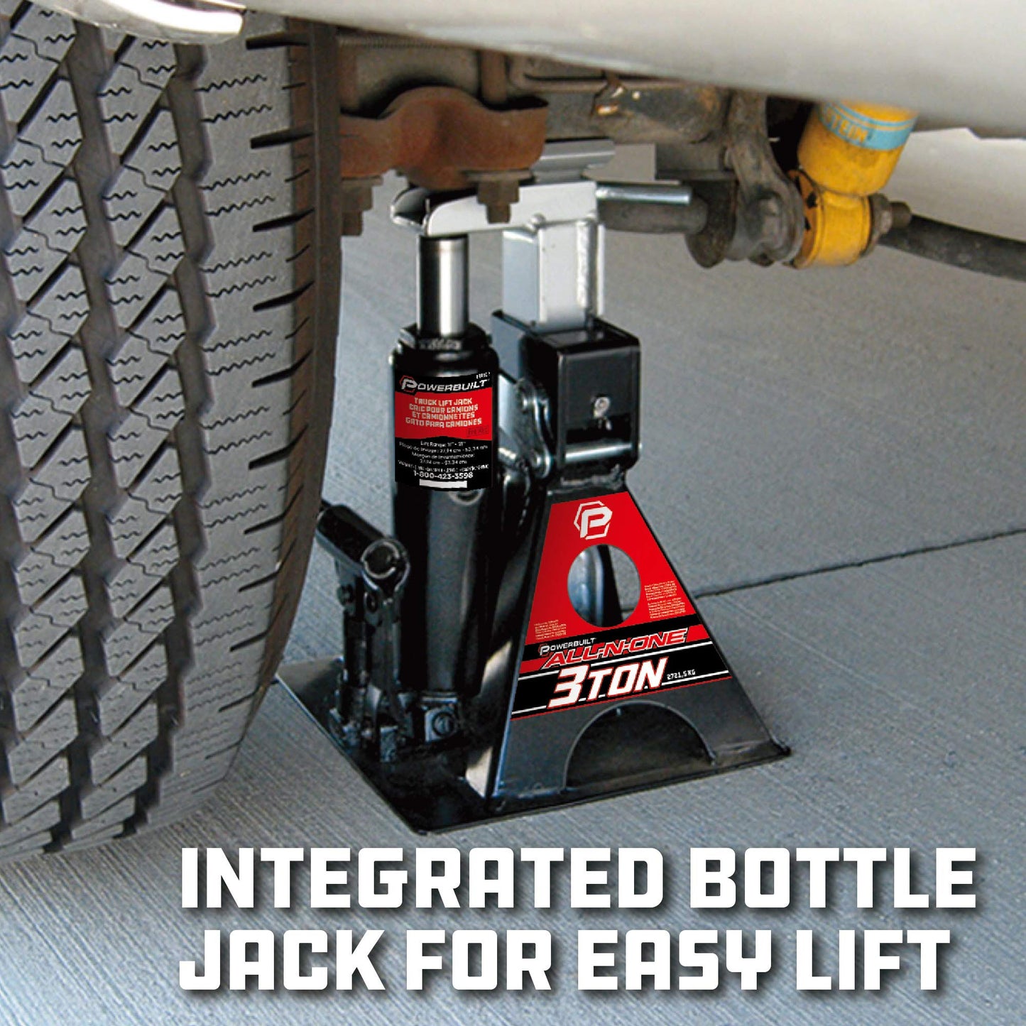 Powerbuilt 3 Ton, Bottle Jack and Jack Stands in One, 6000 Pound All-in-One Car Lift, Heavy Duty Vehicle Unijack, 640912