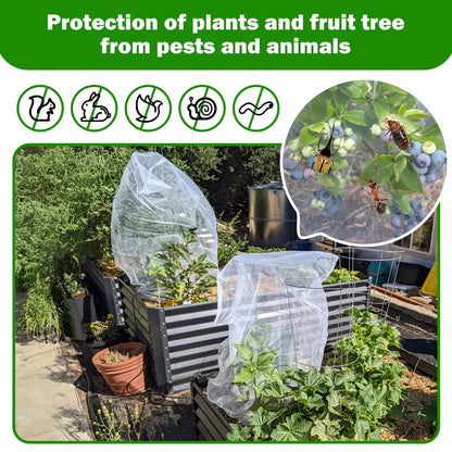 4 Pack Garden Mesh Netting for Plants 2.6x3.3ft - 3.3x4.9ft Insect Bird Netting Pest Barrier Bag with Drawstring 2 Size Fruits Tree Blueberry Bush Netting Cover Bag Protection for Vegetables Tomato