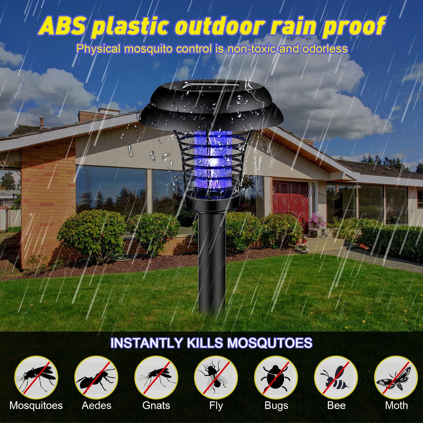 Qualirey 4 Pcs Solar Bug Zapper Waterproof Outdoor Mosquito Zapper Killer and Lighting Repellent Lamp for Indoor Outdoor Use Garden Patio, Purple and White Light(Plastic,Black)