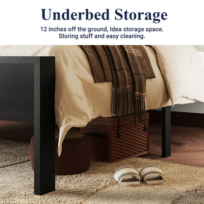 Allewie King Size Platform Bed Frame with Wooden Headboard and Footboard, Heavy Duty 12 Metal Slats Support, No Box Spring Needed, Under-Bed Storage, Noise Free, Easy Assembly, Black Oak