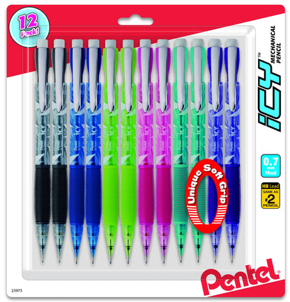 Pentel Icy Razzle-Dazzle Mechanical Pencil, (0.7mm), Assorted Barrels, Color May Vary, Pack of 12 (AL27RDBP12M)