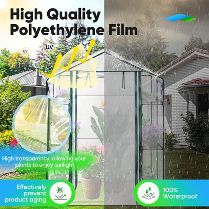 Quictent Greenhouse for Outdoors, Mini Walk-in Portable Flower Garden Plant Kit Outside, Heavy Duty 3 Tiers 8 Shelves Steel Frame & Durable Cover W/ Screen Door & Window, 4.7x4.7x6.4 FT, Clear