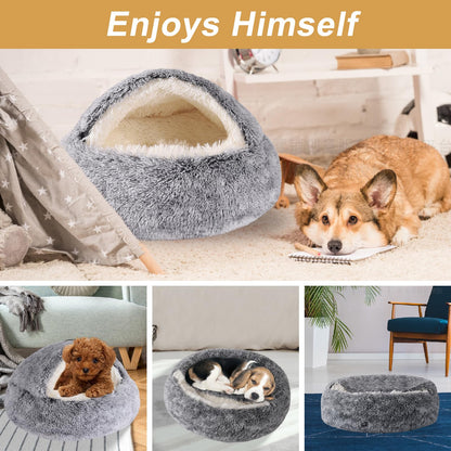 Hooded Dog Bed for Small Dogs, Nest Dog Beds, Washable Cute Cat Cave Bed, Cozy Nook Pet Bed for Dogs or Cats, Anti-Slip Puppy Bed Fits up to 22 lbs Pets(Grey, 20" x 20")