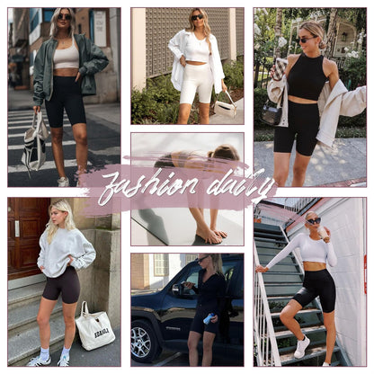 High Waisted Biker Shorts for Women - 8" Tummy Control, Ultra-Comfort for Workouts, Yoga & Daily Wear Black