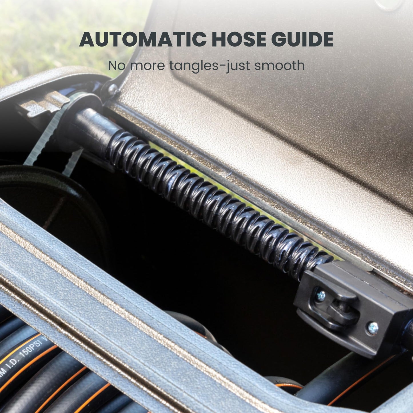 Giraffe Tools SW5 Metal Hose Reel Box, Heavy Duty Garden Hose Storage Reel Hideaway, Crank Handle, 150ft 5/8" Hose Capacity, Green