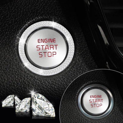 LivTee 2 PCS Crystal Double Rhinestone Car Engine Start Stop Decoration Ring, Bling Car Interior Accessories for Women, Push to Start Button Cover Sticker, Automotive Decals, White