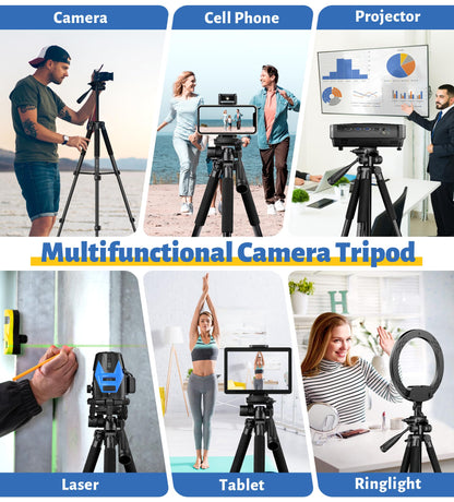 JOILCAN Tripod for Camera, 67" Heavy Duty Camera Tripod, Phone Tripods for Video Recording Photo Vlog, Aluminum Tripods with Holder & Travel Bag for Cameras DSLR iPhone Projector Laser