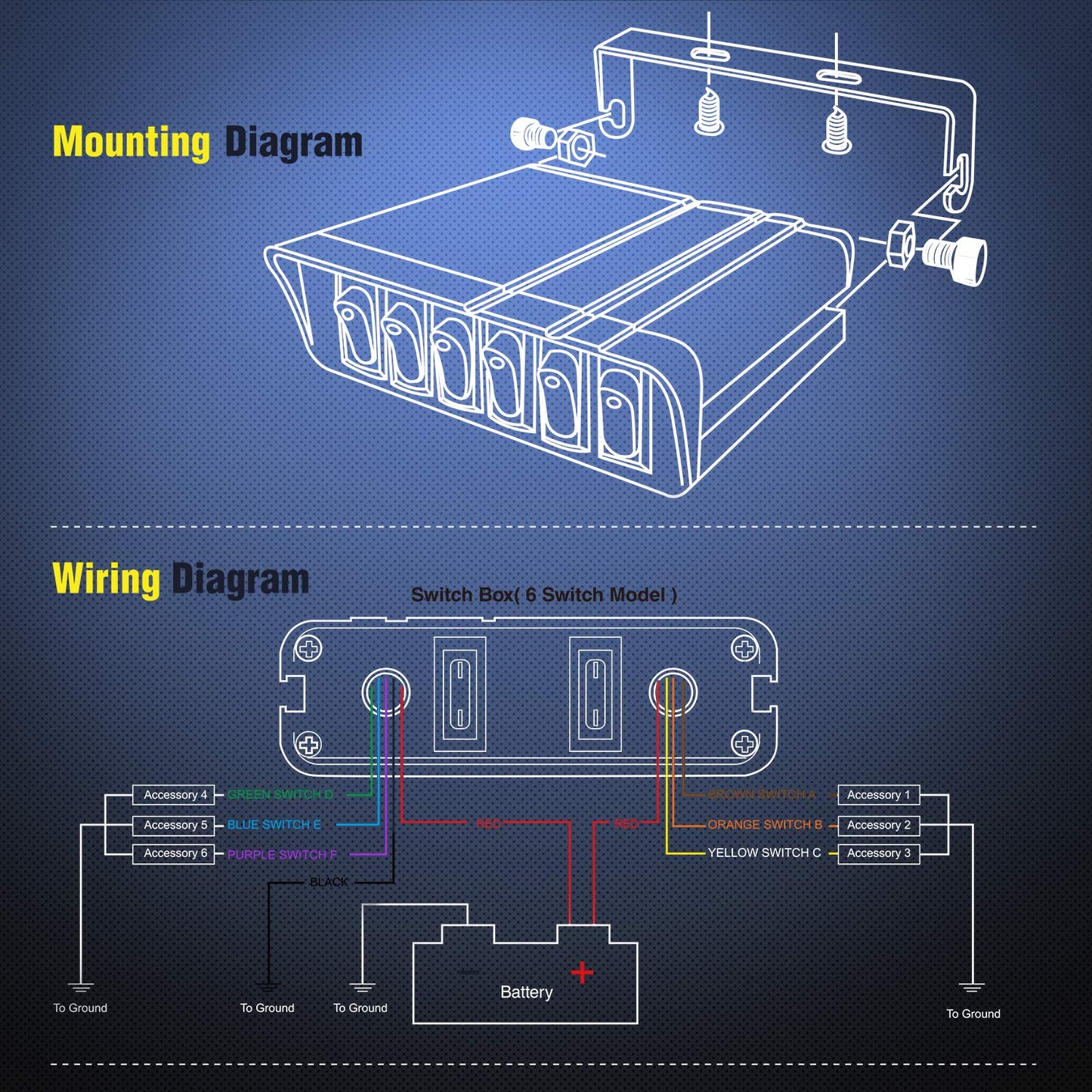 Nilight - 6 Gang Rocker Switch Box SPST Toggle Switch Panel 12V 24V 20A Switch Panel 60Amp Max for Automotive Cars Vehicles Boats RVs Campers SUVs