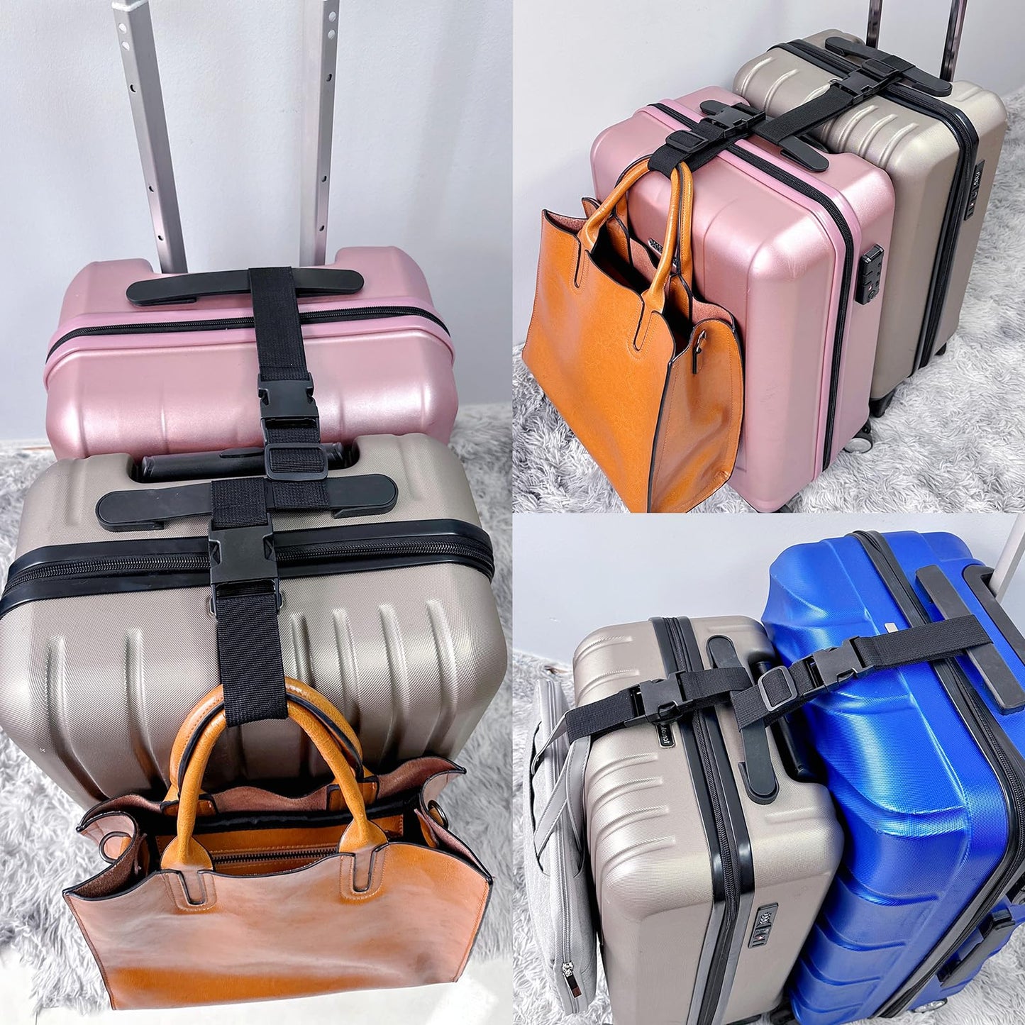 2PCS 22 inch Add a Bag Luggage Straps for Suitcase, Adjustable Suitcase Strap, Travel Accessories Travel Attachment for Connecting Two Suitcases or Smaller Packages Together -Black