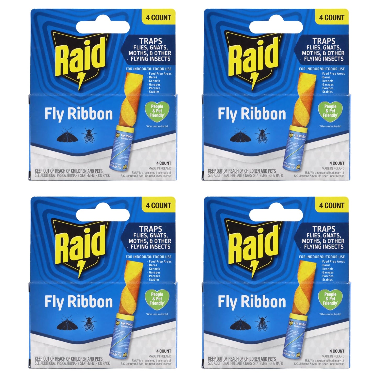 Raid® Fly Ribbon, Fly Traps for Indoors and Outdoors, 4 Pack
