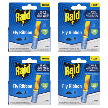 Raid® Fly Ribbon, Fly Traps for Indoors and Outdoors, 4 Pack