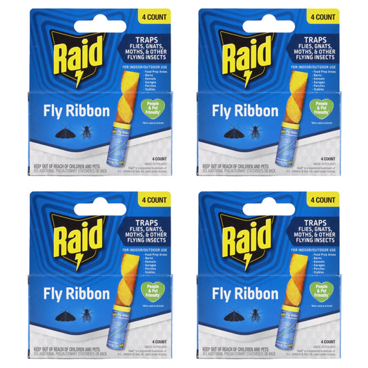 Raid® Fly Ribbon, Fly Traps for Indoors and Outdoors, 4 Pack