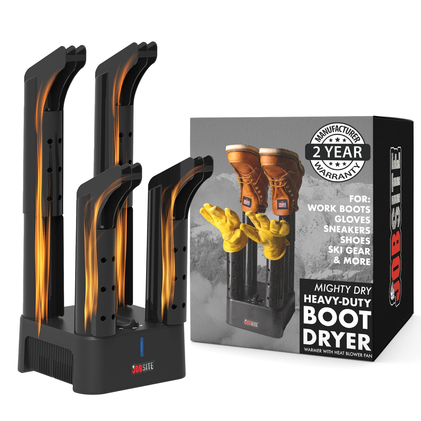 JobSite Boot Dryer - Mighty Dry with Heat Blower Fan - Fast Glove & Shoe Dryer - Helps Reduce Odor