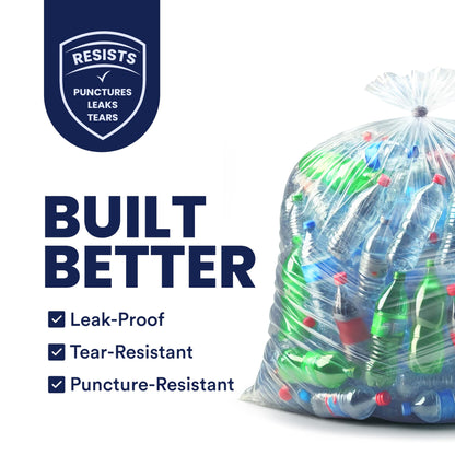 Plasticplace Contractor Trash Bags 55-60 Gallon, Heavy Duty Garbage Bags, 3.0 Mil Clear Trash Bags, Tear-Resistant Large Trash Can Liners for Construction, Recycling & Home Improvement (50 Count)