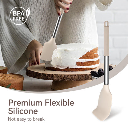 NCUE Kitchen Utensils Set, 28 Pcs Silicone Cooking Utensils Set with Holder, Spatula Set, Silicone Whisk, Scissors, Measuring Cups and Spoons Set with Stainless Steel Handle Kitchen Gadgets (Khaki)