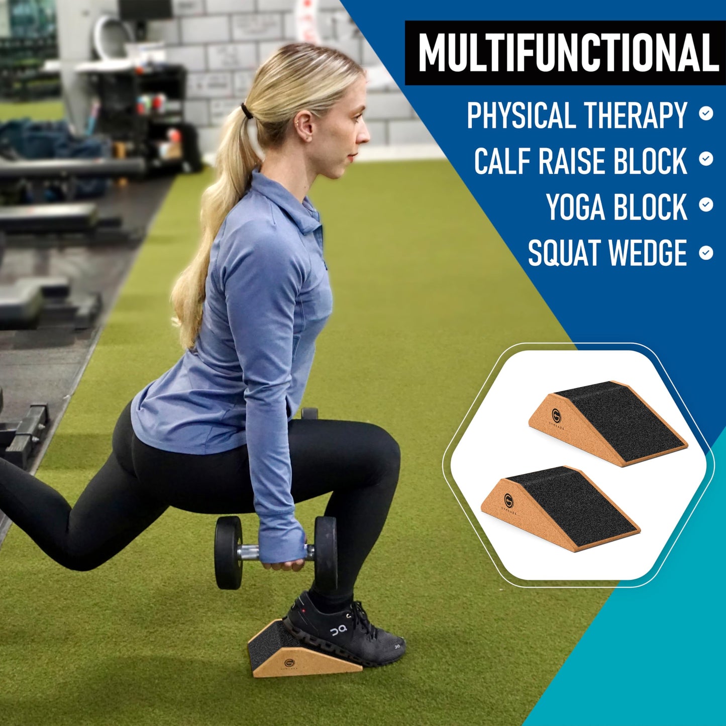 Gymkara Squat Wedge Block Cork 2 Pack - Non Slip Heel Elevated Wedge and Calf Raise Block - Slant Board for Squats to Avoid Muscle Strain