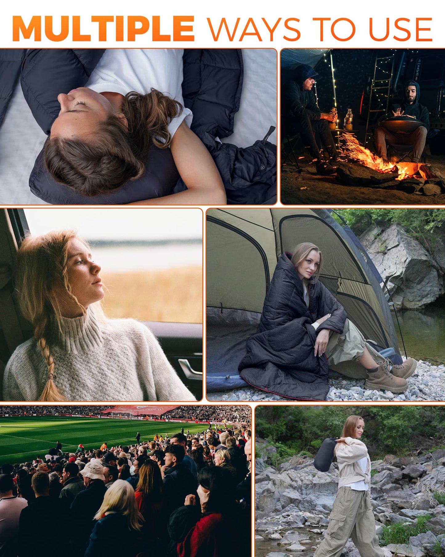 KingCamp Ultralight Camping Blanket, Packable Down Alternative Puffy Wearable Blankets Weatherproof Warm Package Quilt with Snap Buttons for Outdoor Hiking Travel Picnic Stadium (69"L x 53"W, Black)