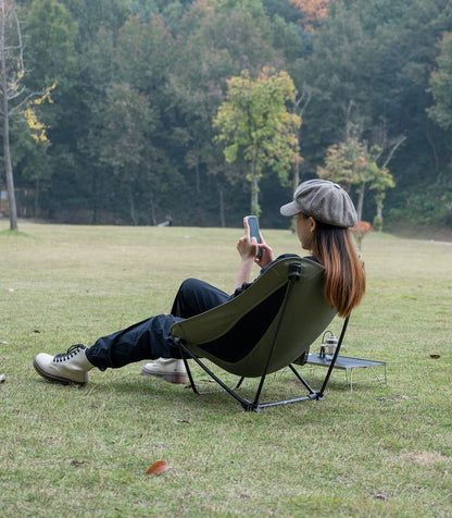 iClimb Low Ultralight Compact Camping Folding Chair with Side Pocket and Carry Bag (Black)