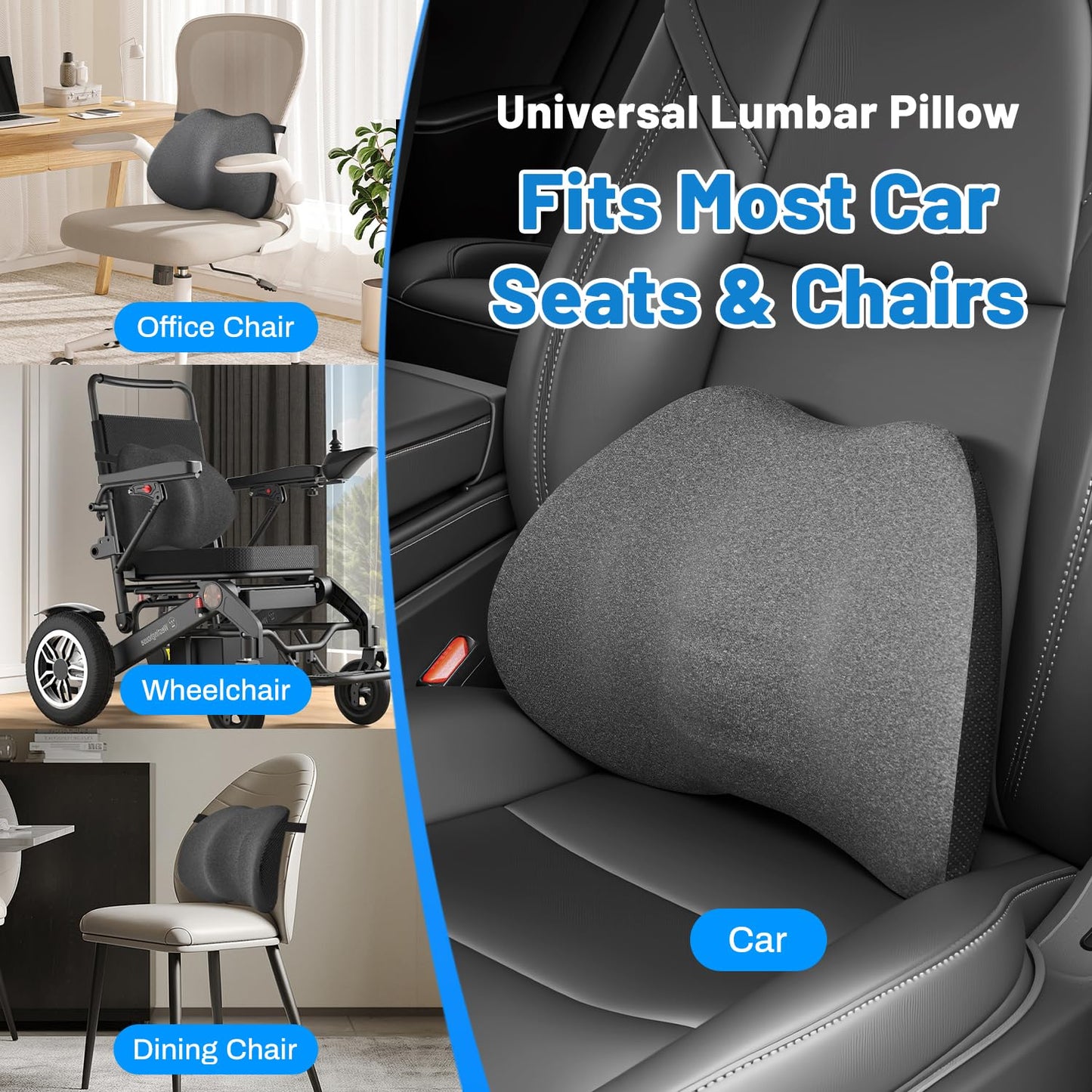 Lumbar Support Pillow for Office Chair and Car Seat - Supportive Memory Foam Cushion for Lower Back Pain Relief and Posture Correction, with Breathable Airflow Channels