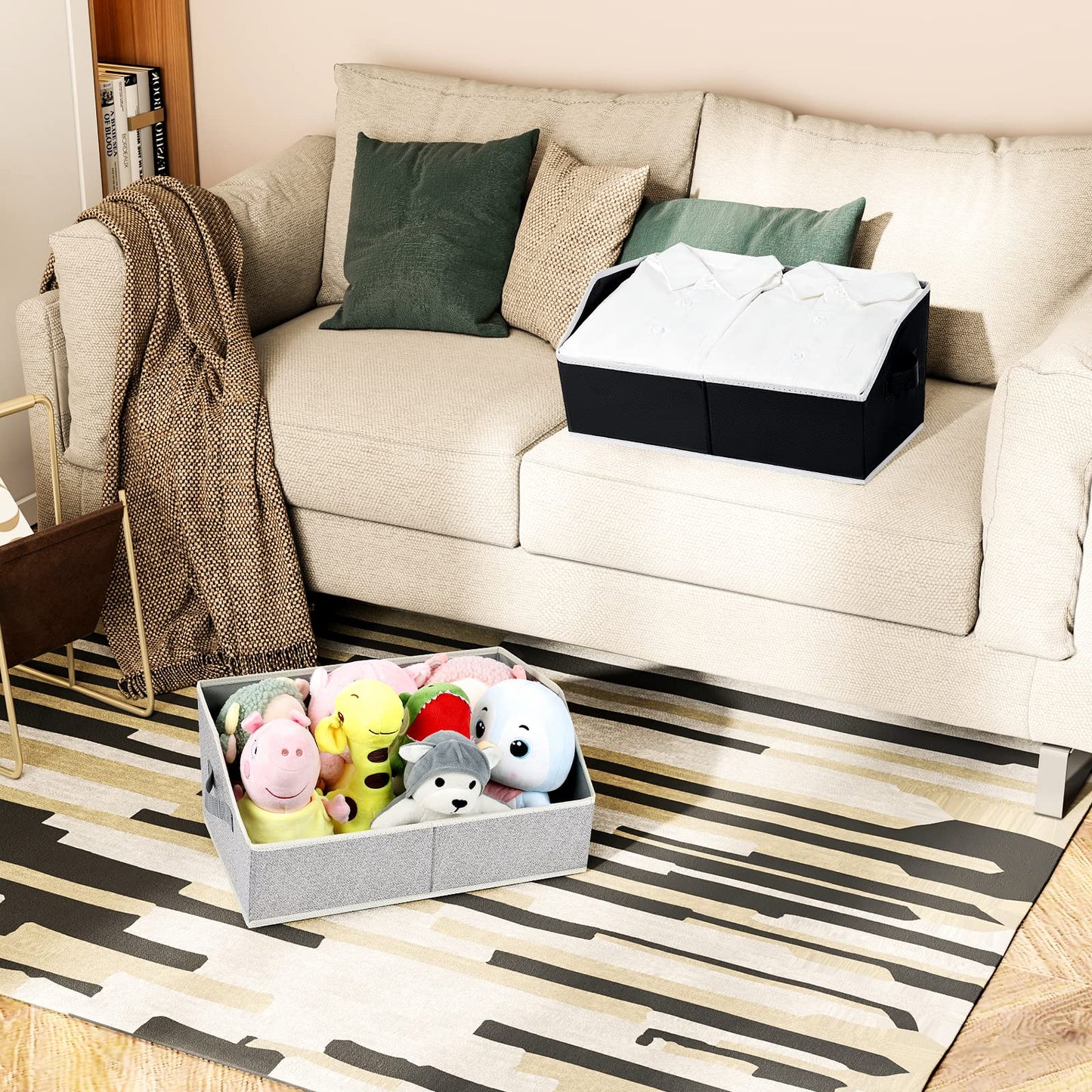 Homsorout Closet Organizers Bins 6 Packs - Large Closet Shelf Organizer with Handles, Fabric Trapezoid Storage Bins, Collapsible Storage Cubes for Clothes, Towels, Light Gray