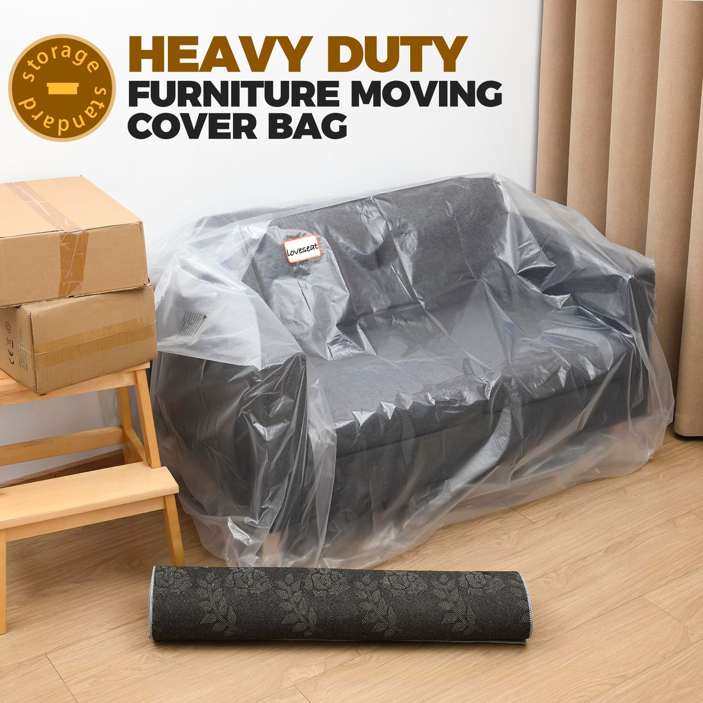 Plastic Furniture Covers for Moving - Heavy-Duty Loveseat Cover for Love Seat, Bench and Large Items, Clear Bags for Renovation, Wrap or Storage - Extra Large Bag Open Size 68 x 42 x 62 Inch