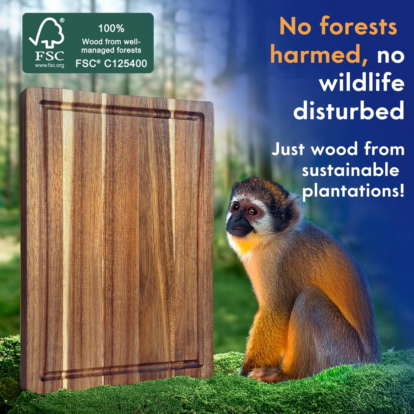 Non Toxic Wood Cutting Board - Conditioned with Natural Beeswax Flaxseed & Lemon Oil - Free of Mineral Oil - Made of FSC Certified Acacia Wood - 16" x 11" Thick Cutting Board by Ziruma