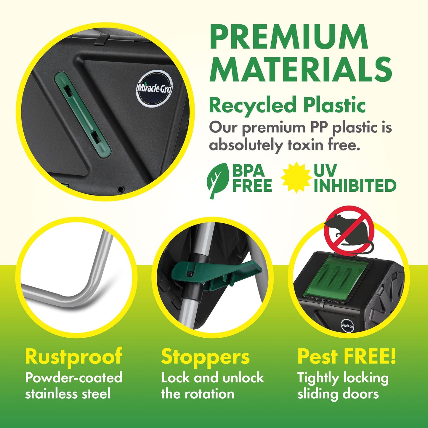 Miracle-Gro Compost Tumbler Single Chamber – Easy-Turn Composter Tumbler Outdoor for Fast Composting – Heavy-Duty Composting Bin with 1 Sliding Door (1 x 27.7 Gallon / 105 Liter)