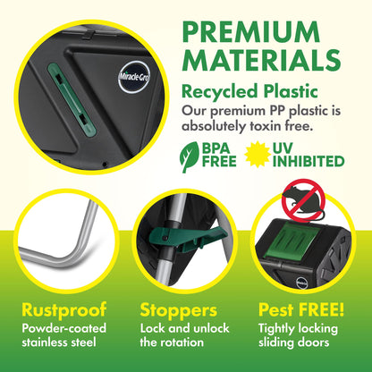 Miracle-Gro Compost Tumbler Single Chamber – Easy-Turn Composter Tumbler Outdoor for Fast Composting – Heavy-Duty Composting Bin with 1 Sliding Door (1 x 27.7 Gallon / 105 Liter)