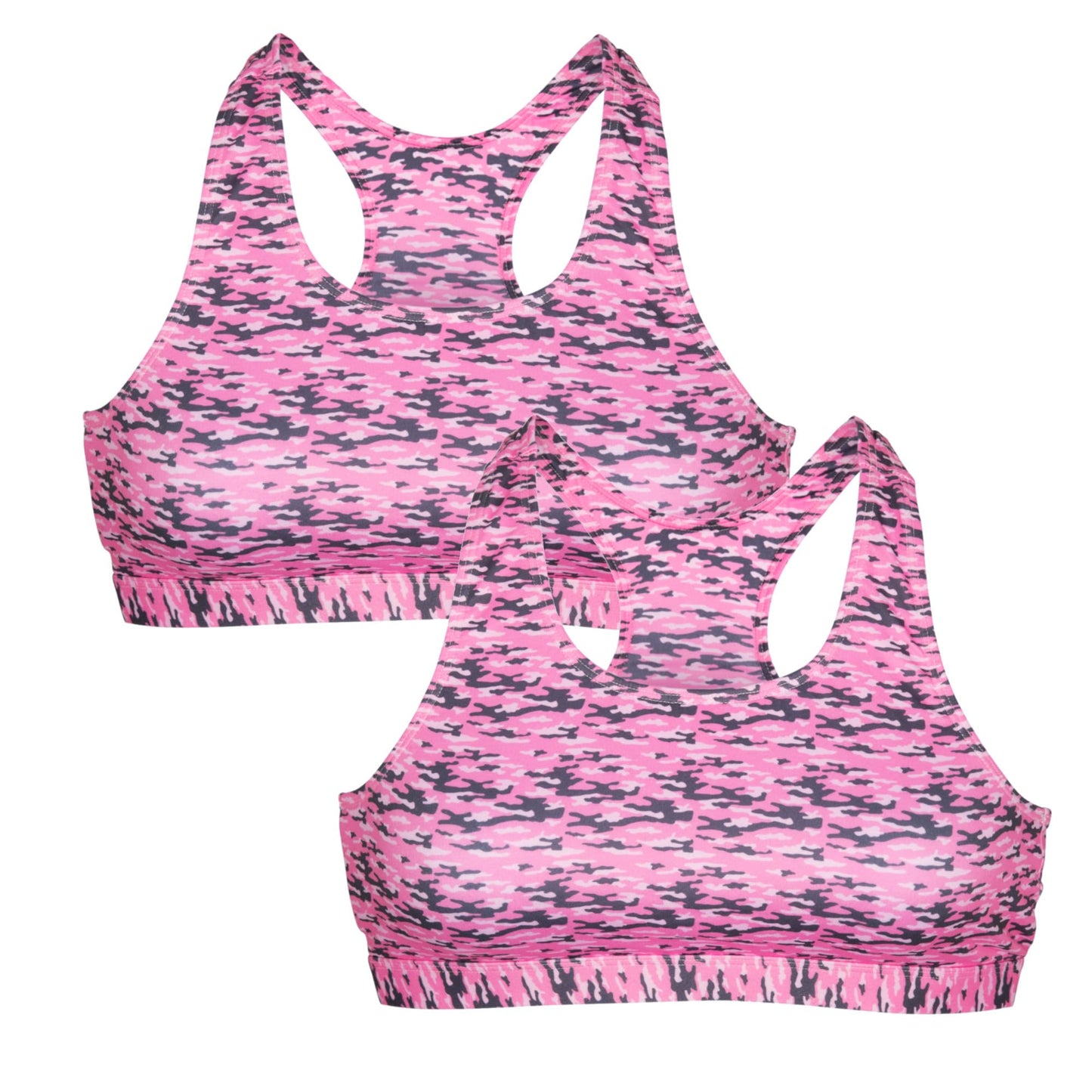 Popular Girls Sports Racerback Bra - Training Bras for Teens 2pk Pink Camo XL