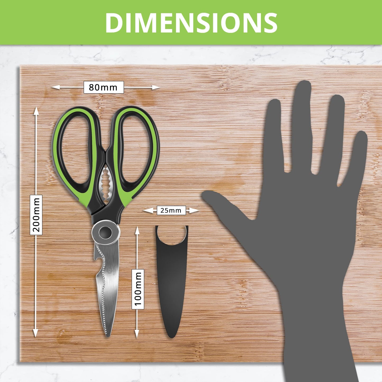 Oliver's Kitchen ® Kitchen Shears - Super Sharp & Heavy Duty Kitchen Scissors - Multifunctional with built in Bottle Opener & Safety Cover