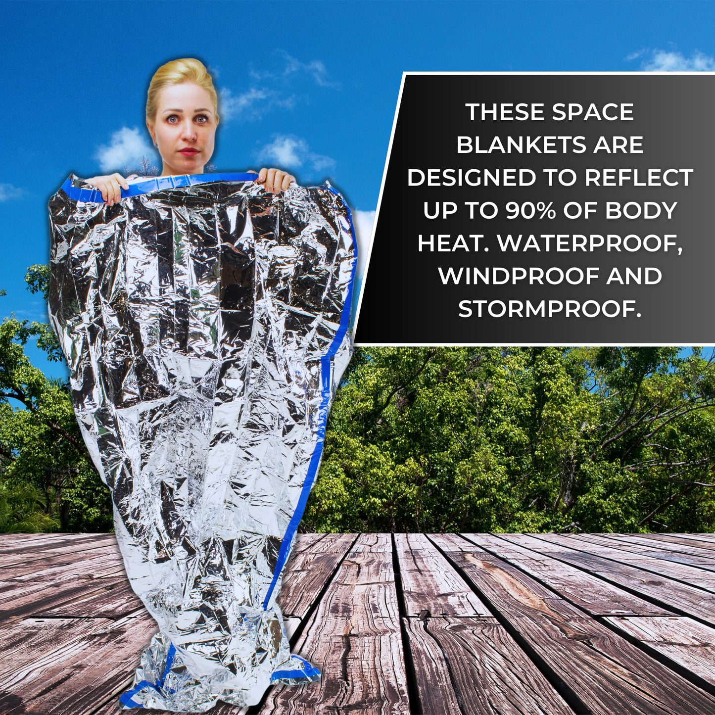 HealthyLine Thermal Foil Emergency Blankets (50 Pack) – Mylar Space Blanket for Heat Retention, Waterproof & Windproof, Lightweight Survival Gear for Outdoors, Camping, First Aid, and Sauna Use