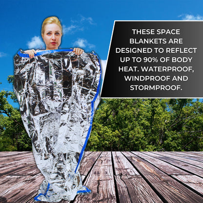 HealthyLine Thermal Foil Emergency Blankets (50 Pack) – Mylar Space Blanket for Heat Retention, Waterproof & Windproof, Lightweight Survival Gear for Outdoors, Camping, First Aid, and Sauna Use