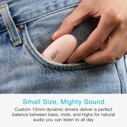 MEE audio Pebbles True Wireless Earbuds - Bluetooth 5.3 Low Profile in Ear Lightweight Headphones with Headset Microphone & Call Noise Reduction for Gym/Workouts/Sports and Gaming, Rose Gold