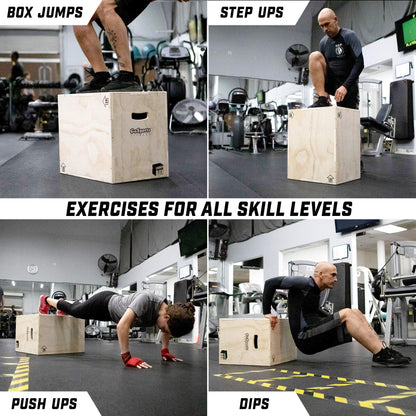 GoSports Fitness Launch Box 3-in-1 Adjustable Height Wood Plyo Jump Box for Exercises of All Skill Levels - Standard