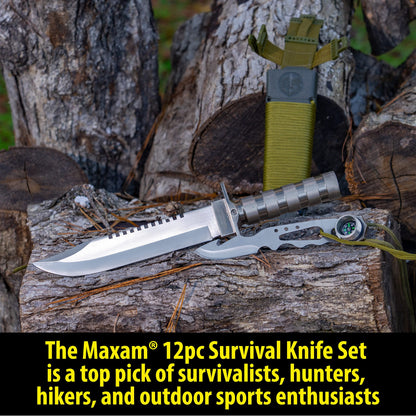 Maxam 12-Piece Survival Knife Set with Zinc Alloy Handles, Ideal for Survivalists, Hunters, Hikers, and Outdoor Sports Enthusiasts