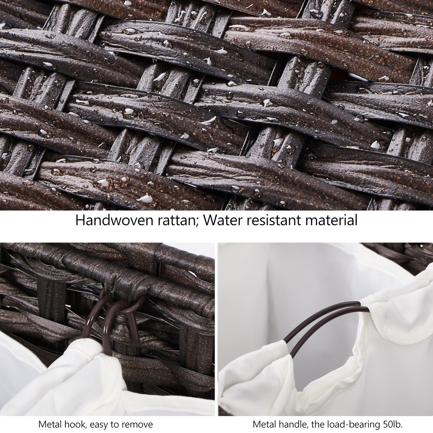 Laundry Hamper with 4 Removable Liner Bags; 176L Handwoven Rattan Laundry Basket with Lid & Heightened Feet; Clothes Hamper with Side Handles (Brown)