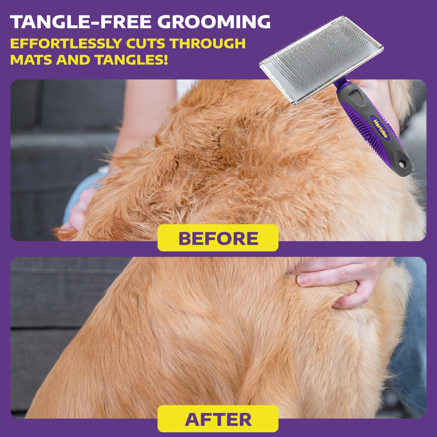 Hertzko Flexible Slicker Brush for Dogs and Cats - Removes Loose Hair, Tangles, and Knots, Flexible Head Contours on Your Pet’s Skin -Large Size Combs for Grooming Matting - Single Sided Brush
