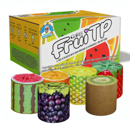 Gaias Premium and Soft Fruit TP Organic Bamboo Toilet Paper | 24 Mega Rolls, 3 Ply, 370 Sheets | FSC Certified, PFAS & BPA Free, Eco-Friendly, Sustainable Tissue - Plastic Free, Septic Safe, Vegan